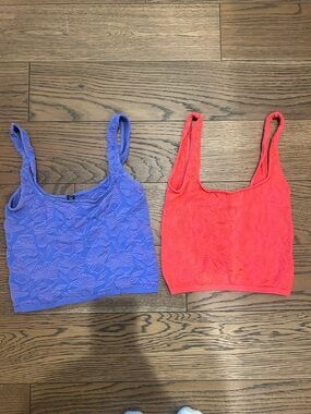Anthropologie Purple & Coral Lace Tank Tops